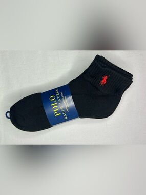 Polo Ralph Lauren Socks Mens 10-13 Black Classic Sport Low Cut 6 Pairs Cushioned